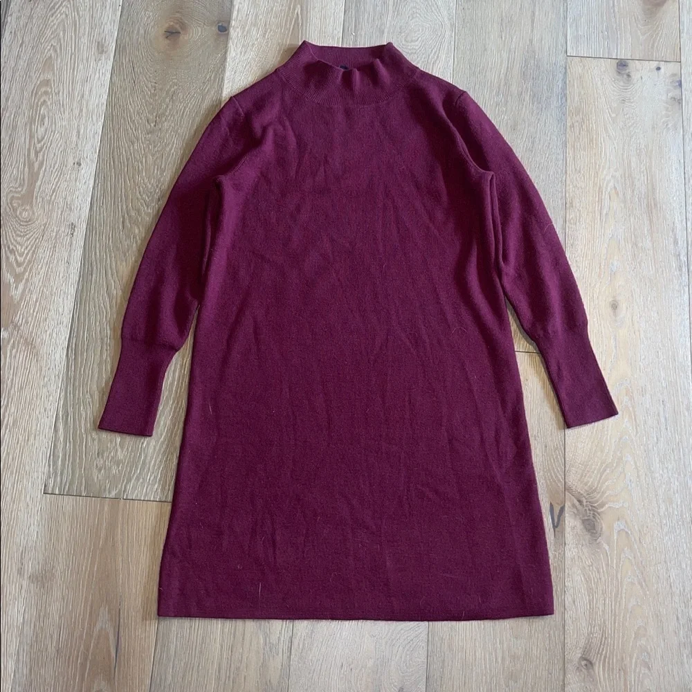 Ann Taylor wool blend Burgundy Long Sleeve Sweater Dress large petite burgundy
